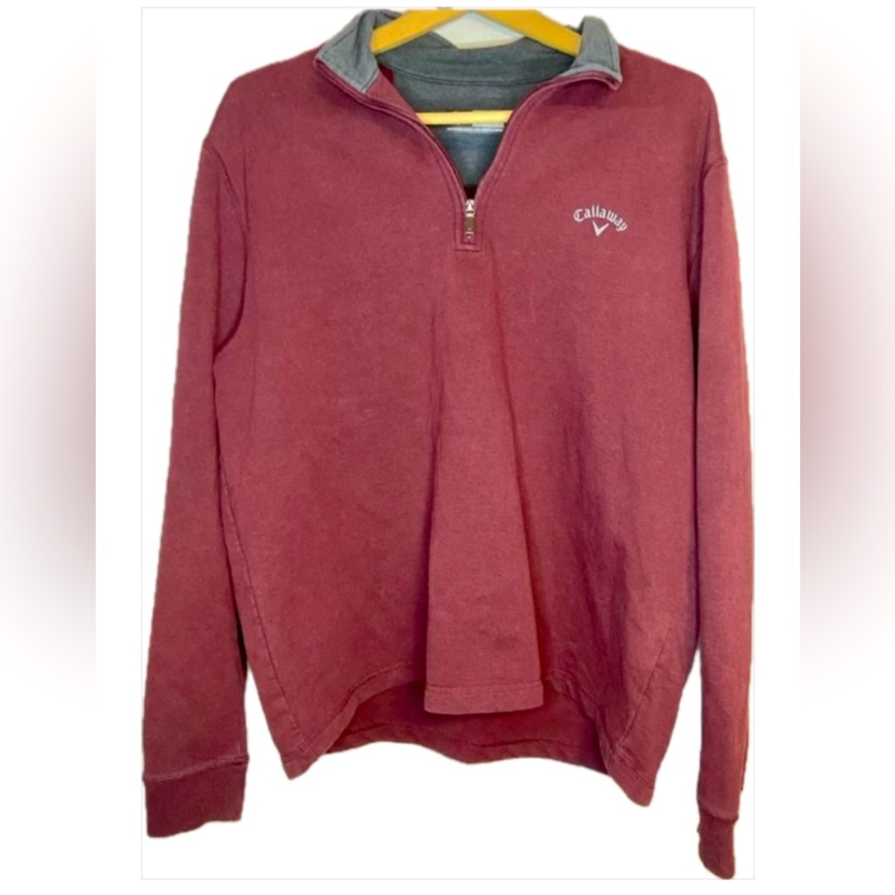 Callaway 1/4 zip pull over sweat shirt. Cranberry/gray. Size L